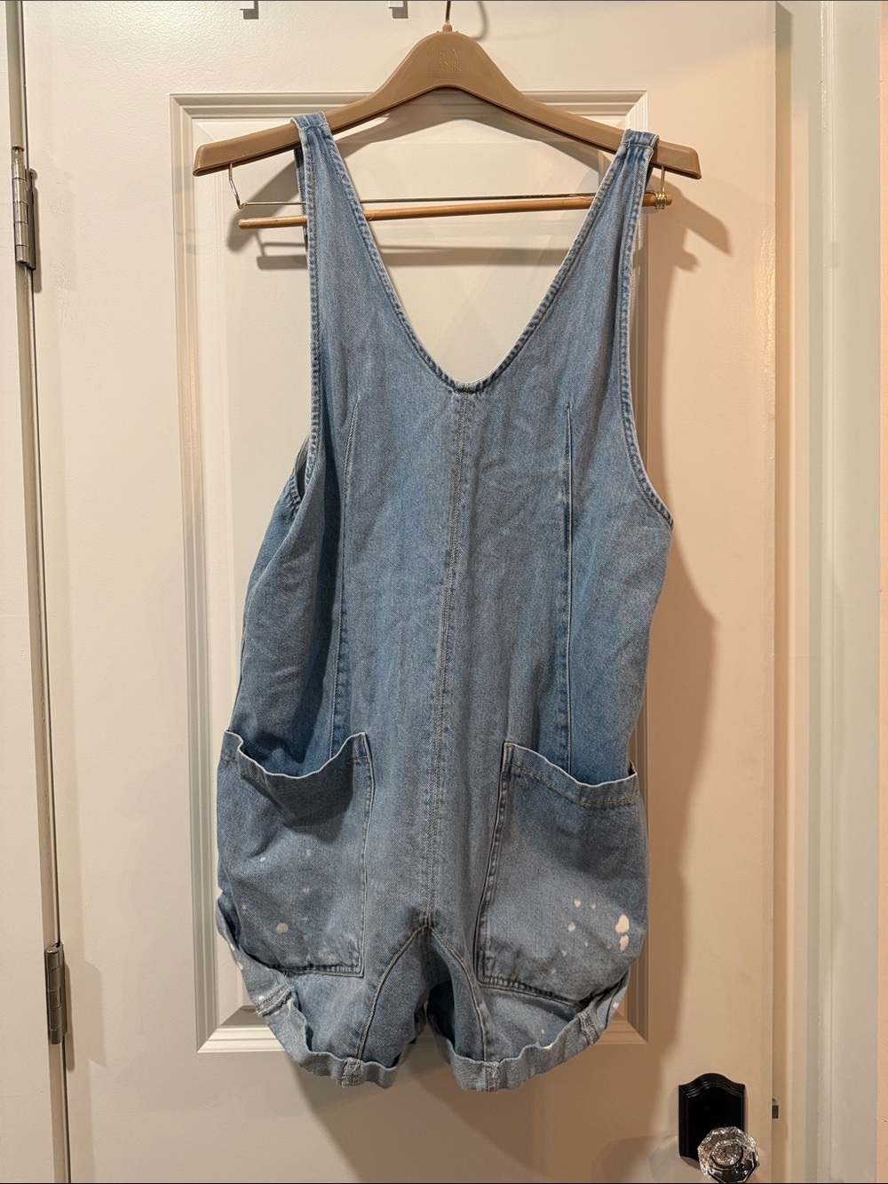 We The Free Light Blue Denim Pocket Romper